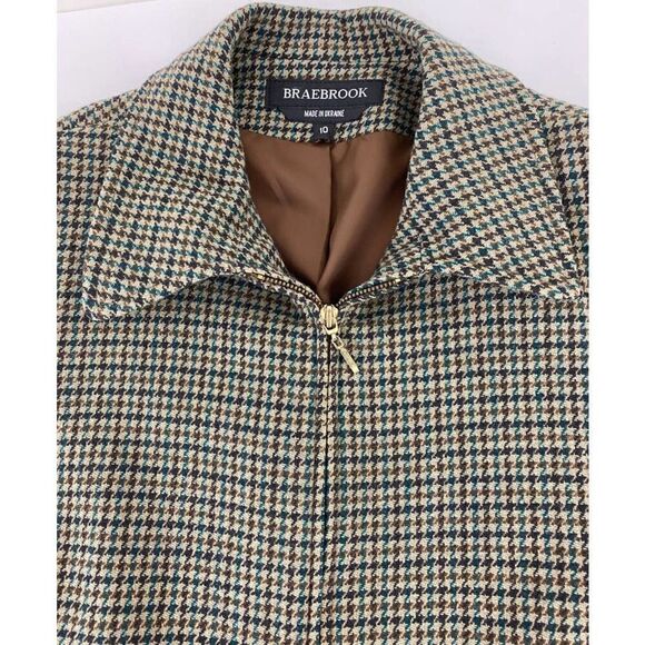 Vintage Braebrook 100% Wool Houndstooth Jacket Brown Tan - Women's Size 10 - Picture 6 of 9